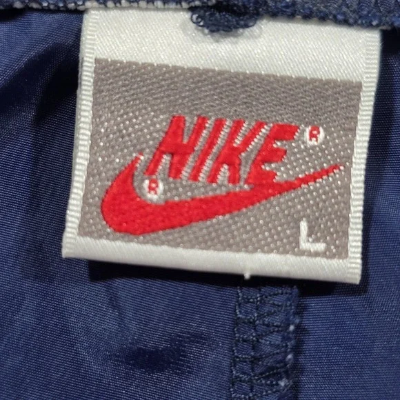 Vintage Nike Pants Mens L Blue Track Elastic Waist Drawstring Warm Up Athletic - Picture 9 of 11